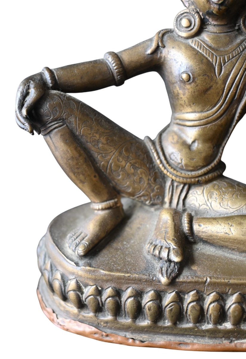 Bronze Statue Of Nepalese Tara (royal Relaxation Position), Late 19th Century-photo-4