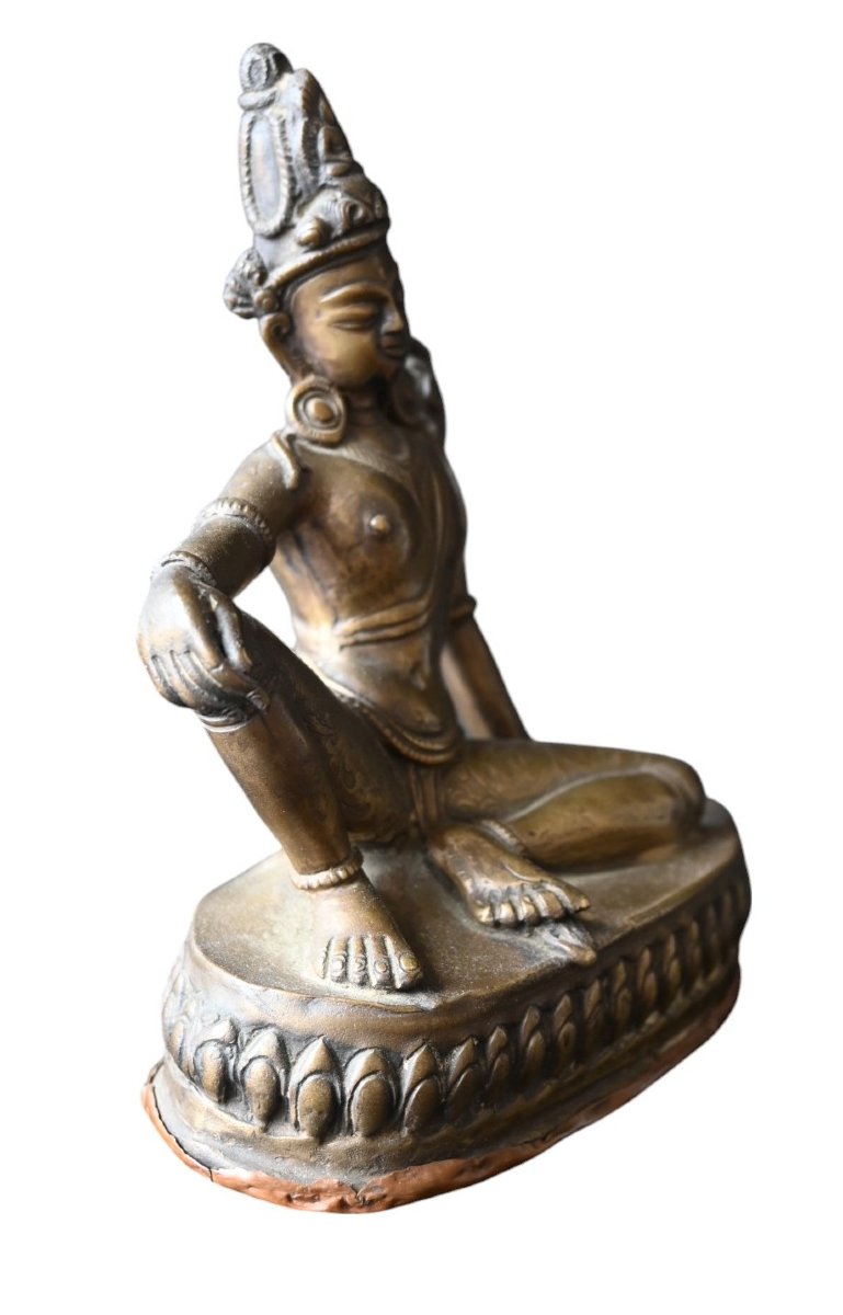 Bronze Statue Of Nepalese Tara (royal Relaxation Position), Late 19th Century-photo-4