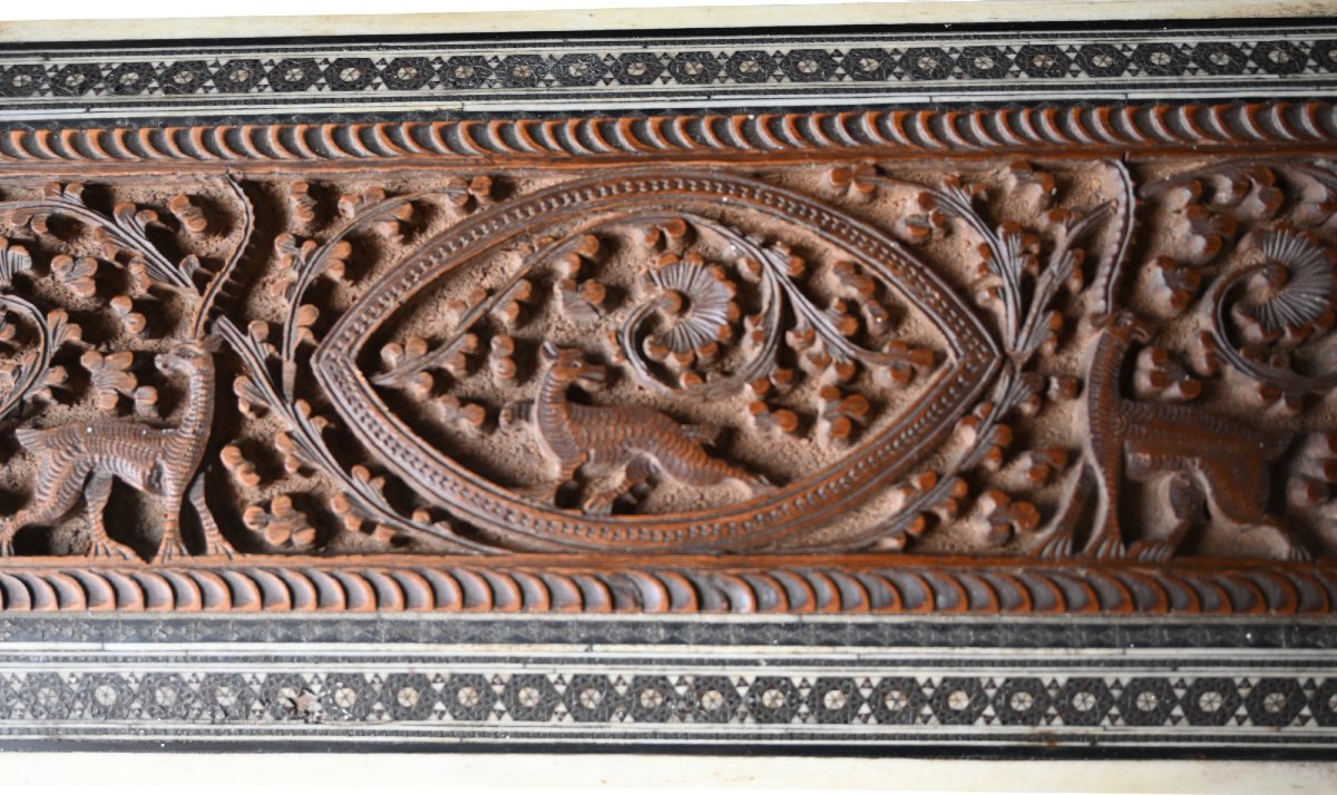Indo-english Carved Wooden Box – 19th Century | Rajasthan Or Vizagapatam-photo-3