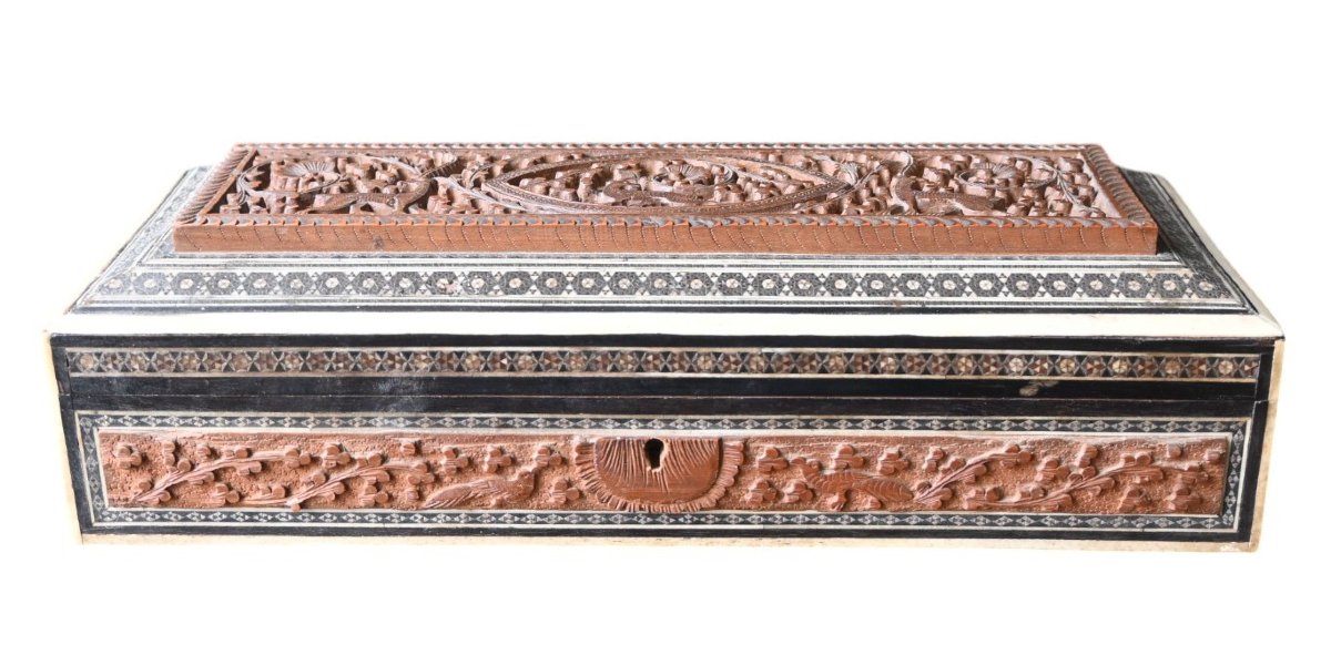 Indo-english Carved Wooden Box – 19th Century | Rajasthan Or Vizagapatam-photo-3