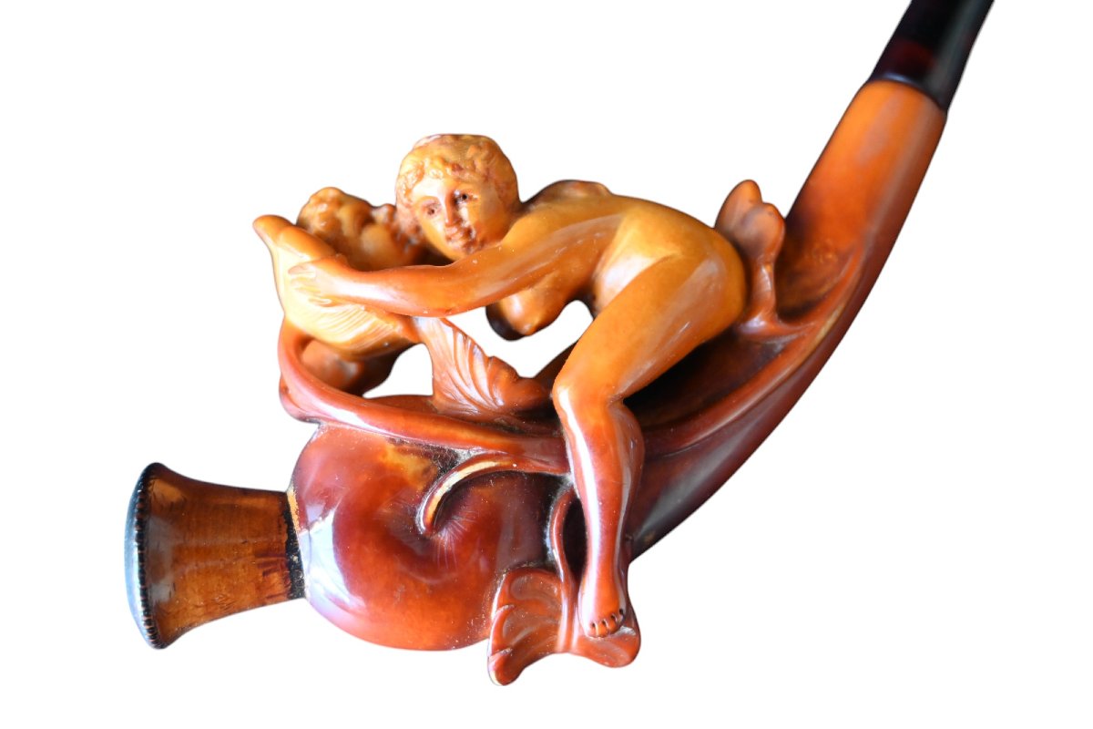 Rare Meerschaum Pipe, 19th Century – Eros And Psyche, Erotic Mythological Scene, 1890-photo-3