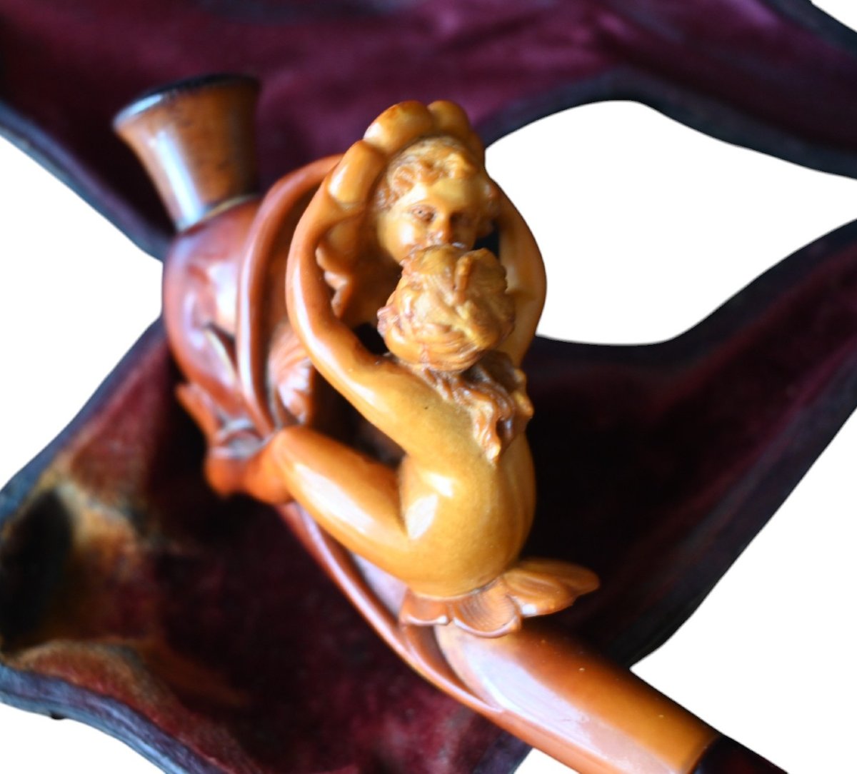 Rare Meerschaum Pipe, 19th Century – Eros And Psyche, Erotic Mythological Scene, 1890-photo-4