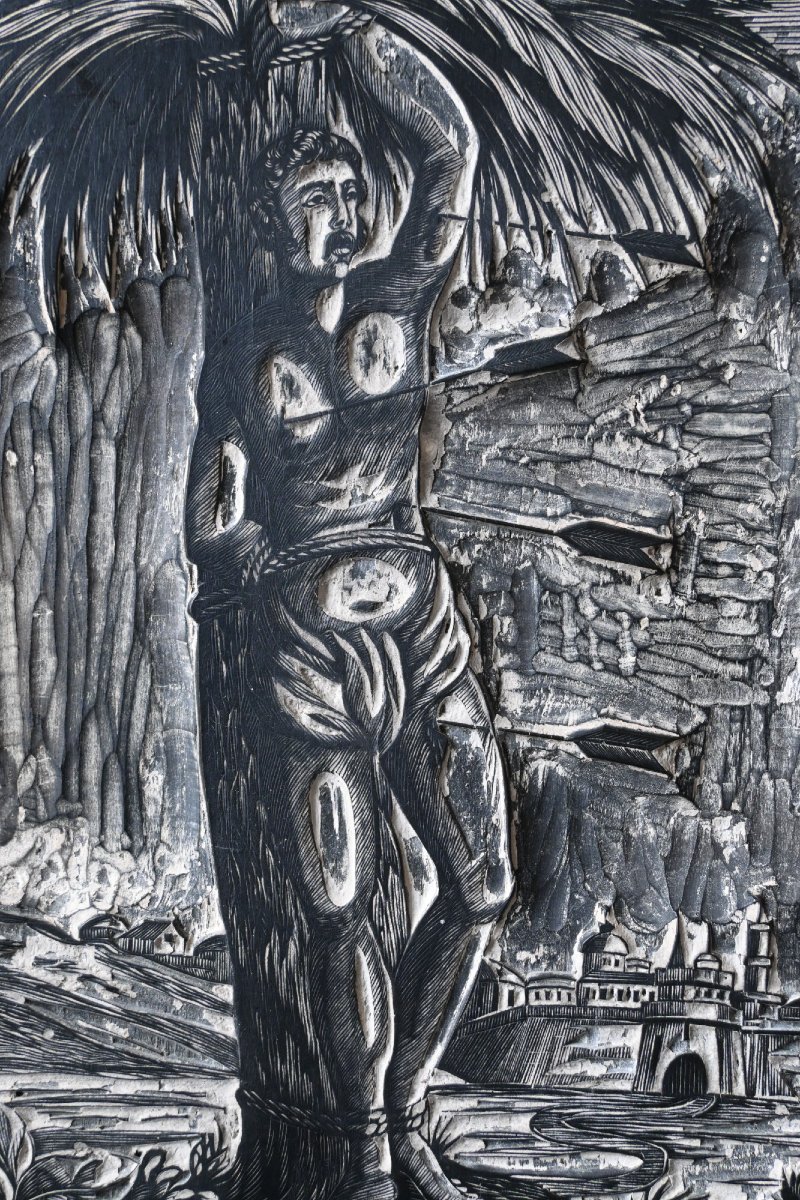 Plaque d’impression sur bois ancienne – Saint Sébastien (vers 1690–1750)-photo-1