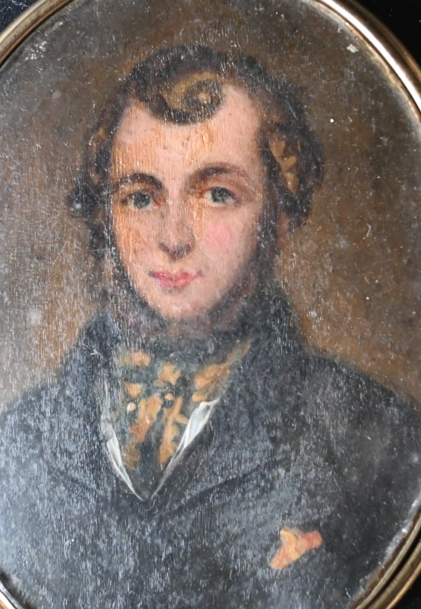 Portrait Miniature Ancien d’un Jeune Homme – Vers 1830–1845-photo-2