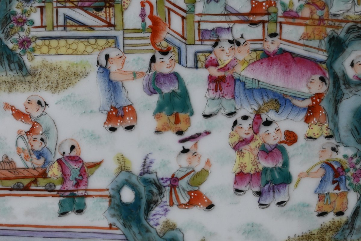 Chinese Porcelain Plaque From The Republican Period – "hundred Children" Motif 1920–1940-photo-2
