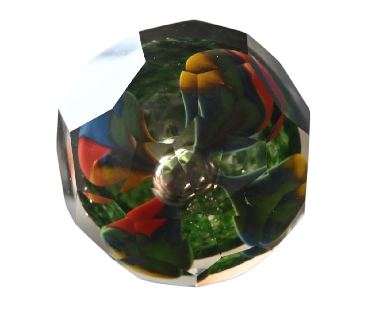 Antique Cut Glass Paperweight – Flowers In Inclusion (bohemian Style), Polished Bottom-photo-4