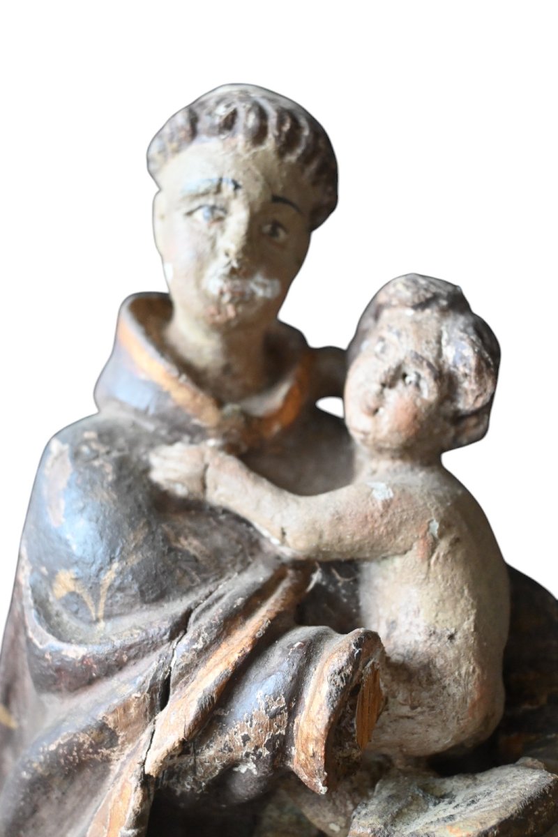 Saint Anthony Of Padua With The Infant Jesus – Polychrome Wooden Sculpture, Tyrol, 18th Century -photo-2