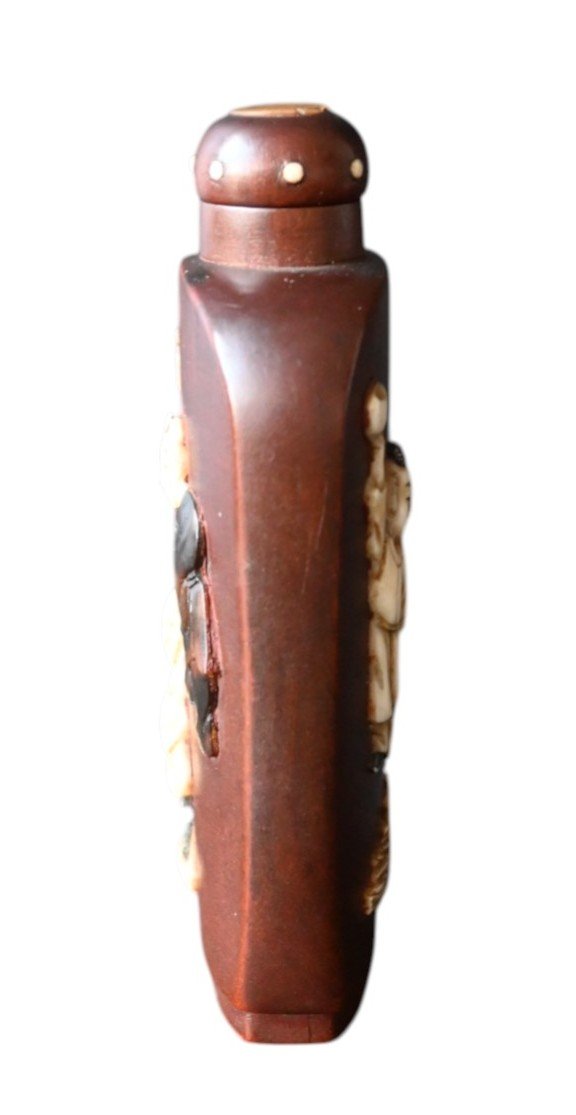 Japanese Meiji Period Inlaid Hardwood Snuff Bottle – Shibayama School Style-photo-3