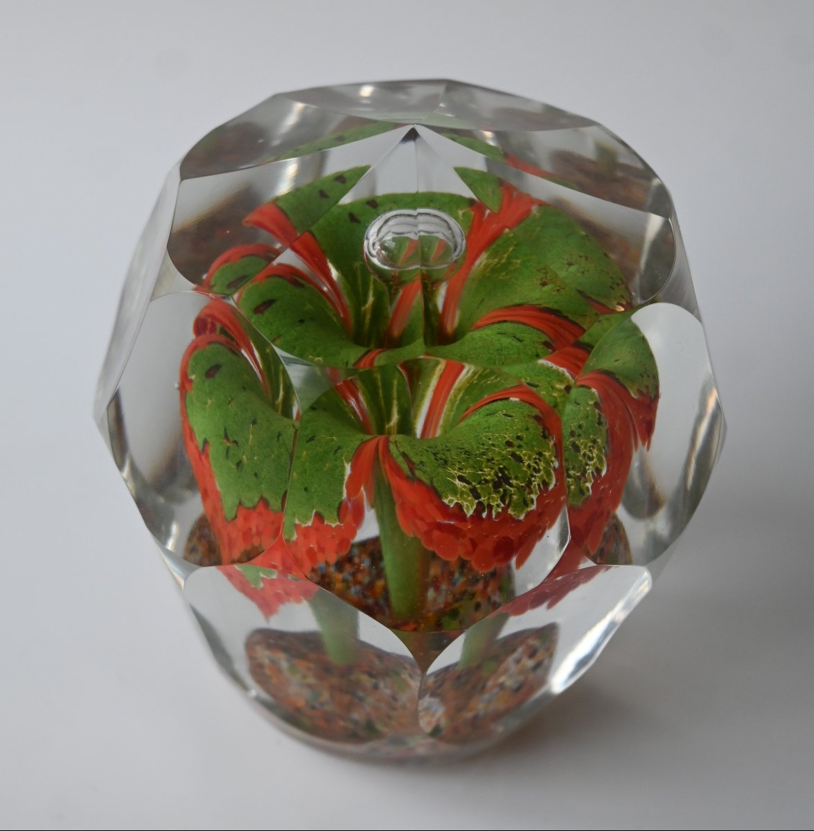 Rare Hand Signed Faceted Paperweight, Val Saint Lambert Circa 1960-photo-4