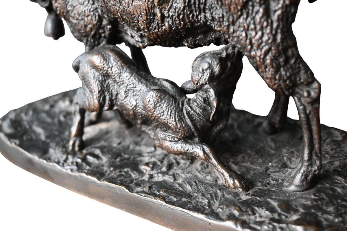 Pierre-Jules Mêne (1810–1879 )Bronze,  La Brebis et son Agneau, avec provenance important-photo-3
