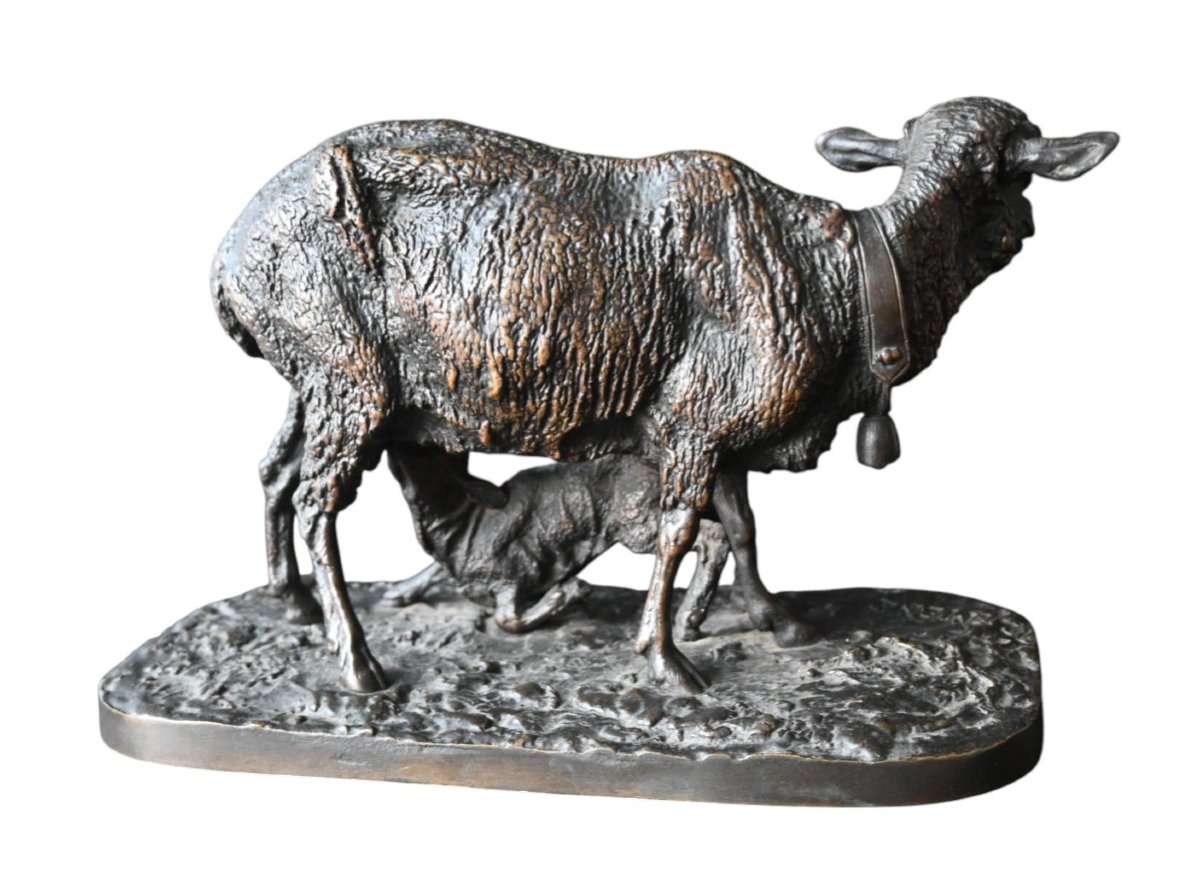Pierre-Jules Mêne (1810–1879 )Bronze,  La Brebis et son Agneau, avec provenance important-photo-3