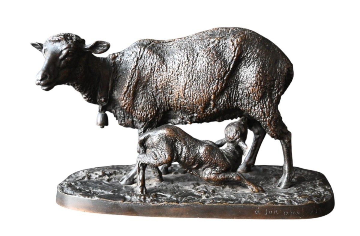 Pierre-Jules Mêne (1810–1879 )Bronze,  La Brebis et son Agneau, avec provenance important
