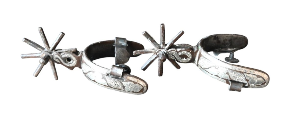 Gaucho Spurs – Hand-forged Iron And Silver Inlay – Argentina, 18th Century-photo-2