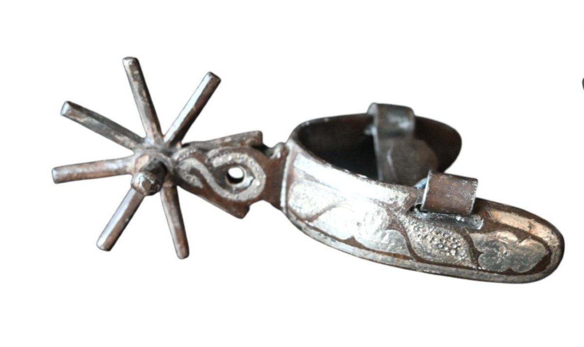 Gaucho Spurs – Hand-forged Iron And Silver Inlay – Argentina, 18th Century-photo-3
