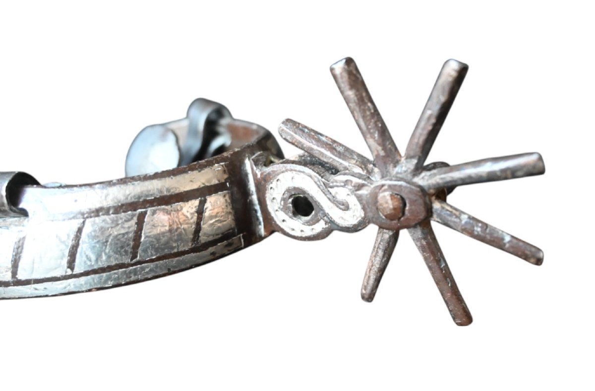 Gaucho Spurs – Hand-forged Iron And Silver Inlay – Argentina, 18th Century-photo-1