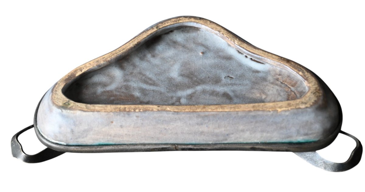 Plateau à stylos Art Nouveau en métal argenté et céramique émaillée – France, vers 1900-photo-2