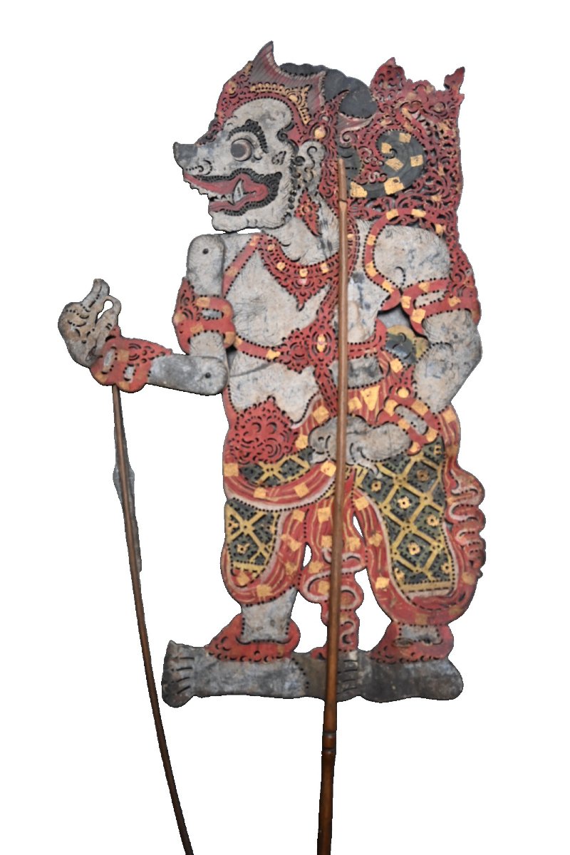 Ensemble de deux  Marionnettes Wayang Kulit Anciennes, fin 19éme siécle-photo-3