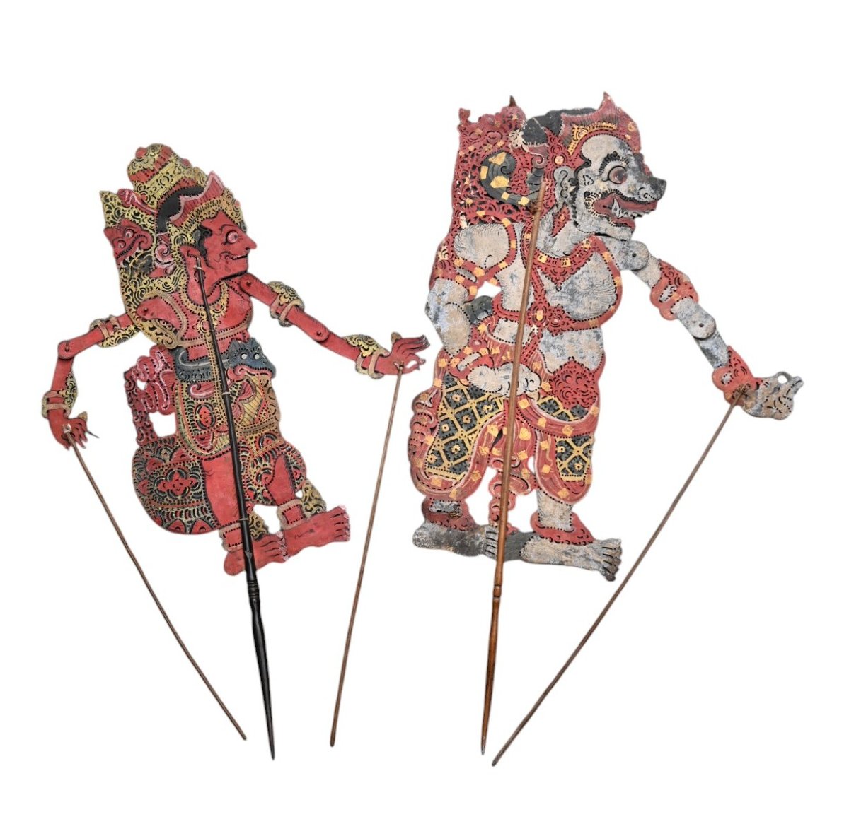 Ensemble de deux  Marionnettes Wayang Kulit Anciennes, fin 19éme siécle-photo-4
