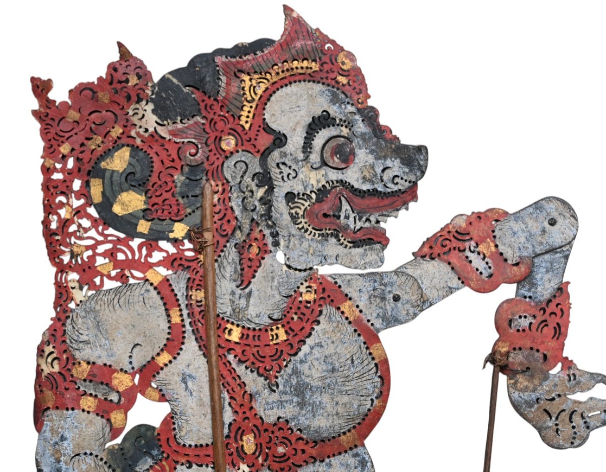 Ensemble de deux  Marionnettes Wayang Kulit Anciennes, fin 19éme siécle-photo-1