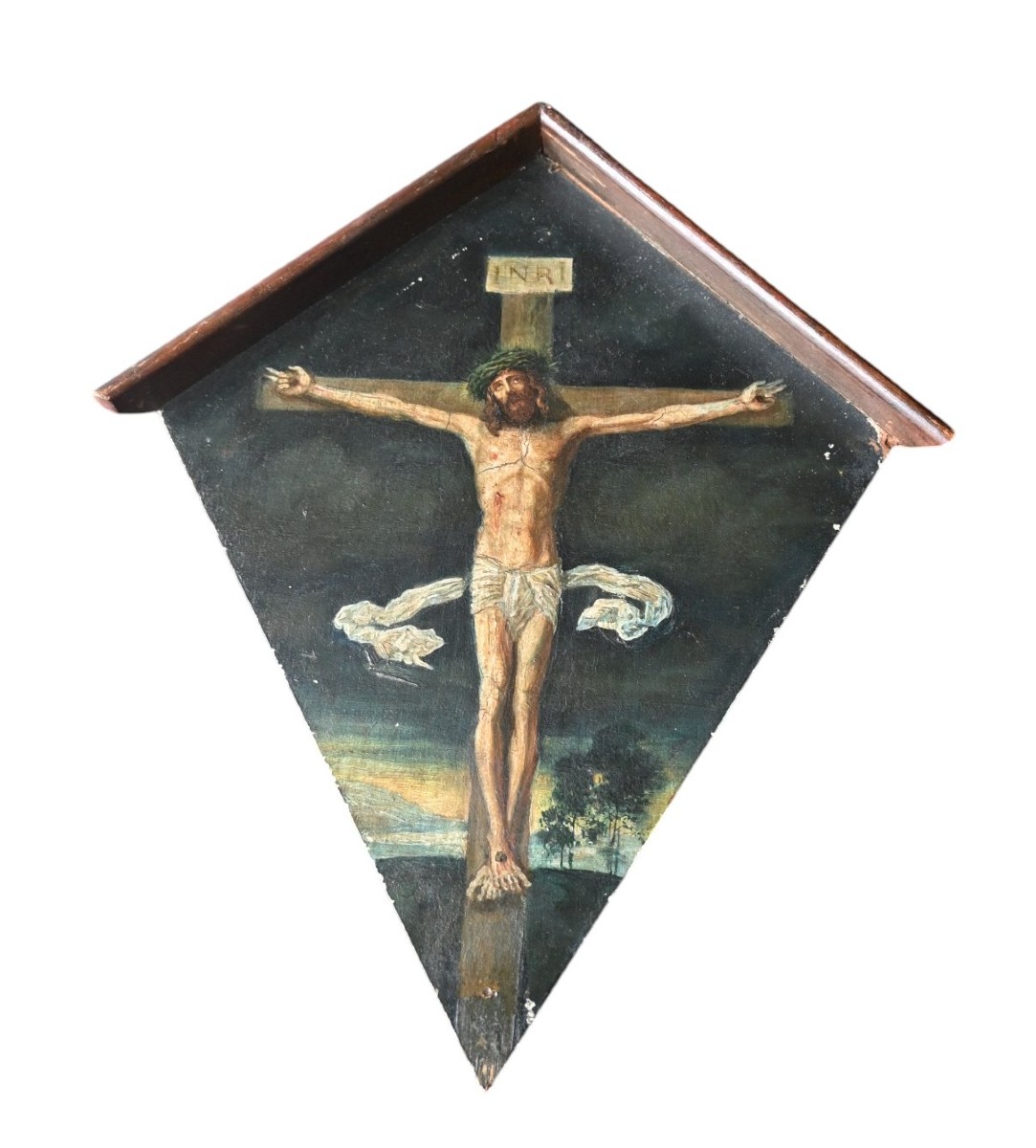 Antique Devotional Painting – Crucifixion Of Christ, (workshop/distribution Anton Brugger)