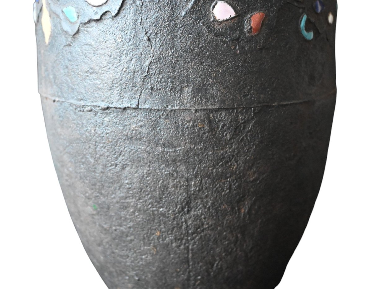 Iron Vase With Champlevé Enamel Inlays – China, Qing Dynasty, 30 Cm-photo-4