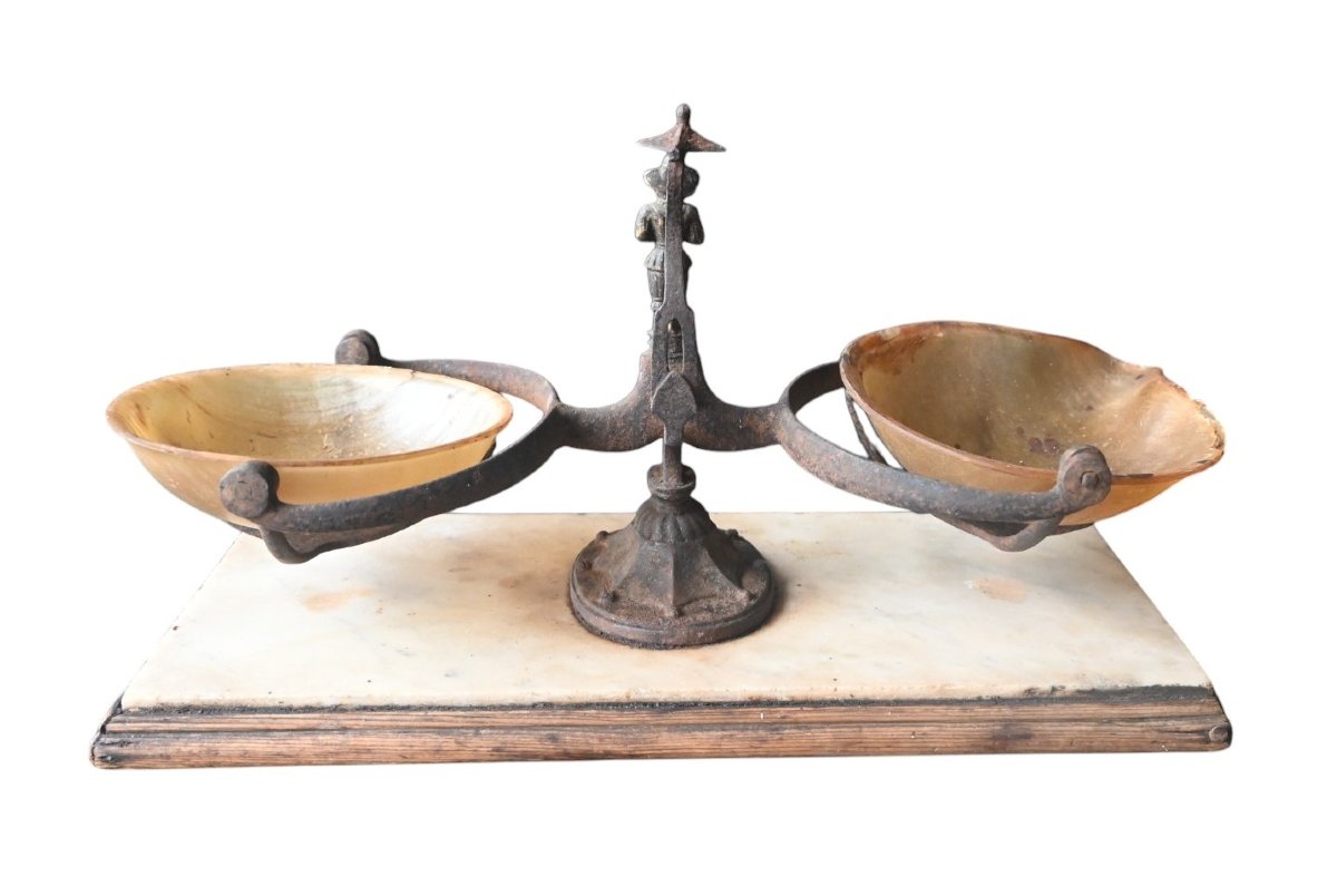 Antique Tobacco Scale With Horn Trays – 19th Century, Napoleon III Period-photo-2