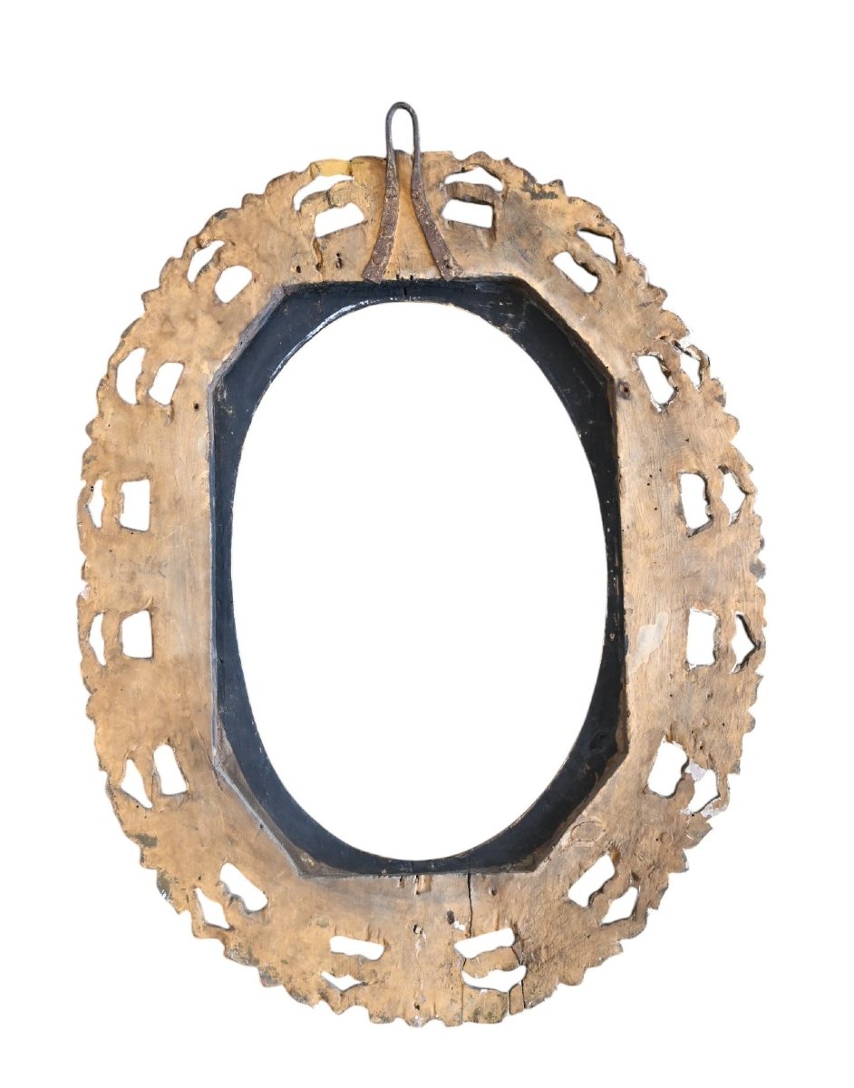 Cadre ovale en bois doré, Baroque italien, XVIIe siècle-photo-1