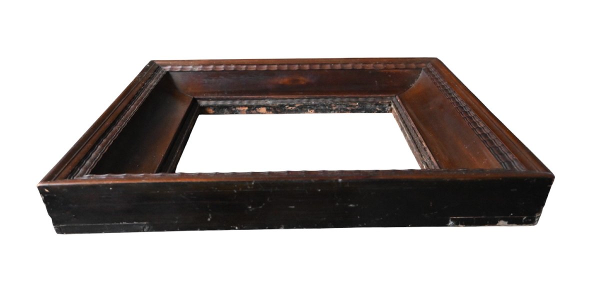 Antique Wooden Frame, 19th Century – 18×24 Cm – Brown Patina, Fluted Molding-photo-3
