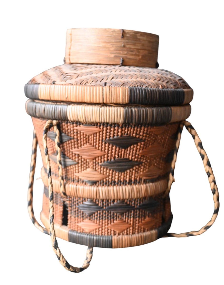 Pende Or Chokwe Lidded Basket – Hand-woven Storage Basket, Early 20th Century-photo-2
