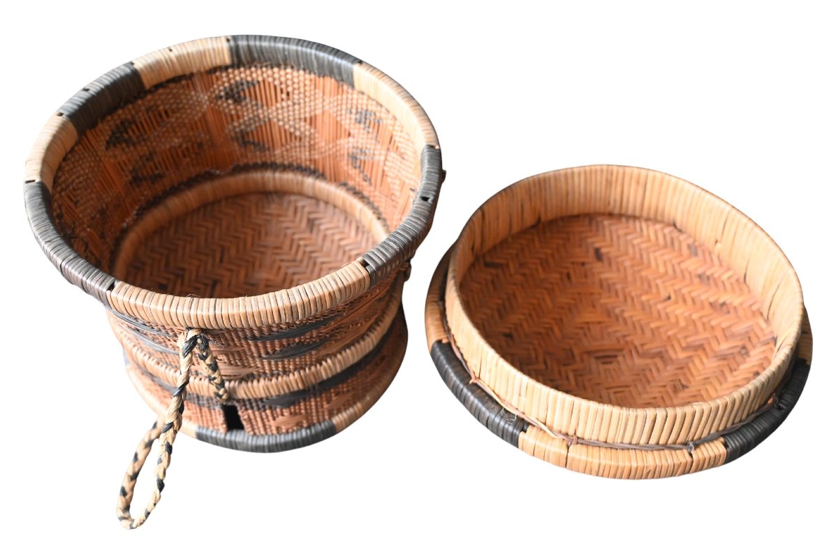 Pende Or Chokwe Lidded Basket – Hand-woven Storage Basket, Early 20th Century-photo-5