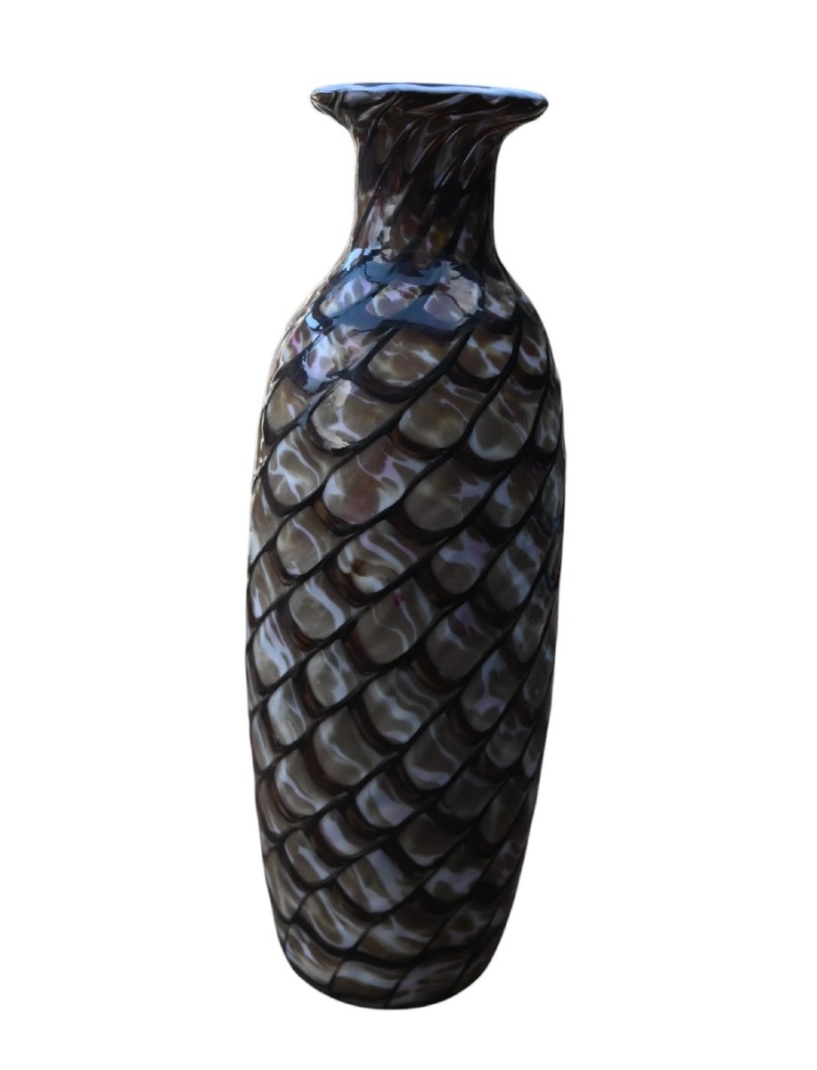 Grand Vase en Verre de Murano des Années 1970 – Attribué à l’AVEM – Rare Décor d’Écailles -photo-2
