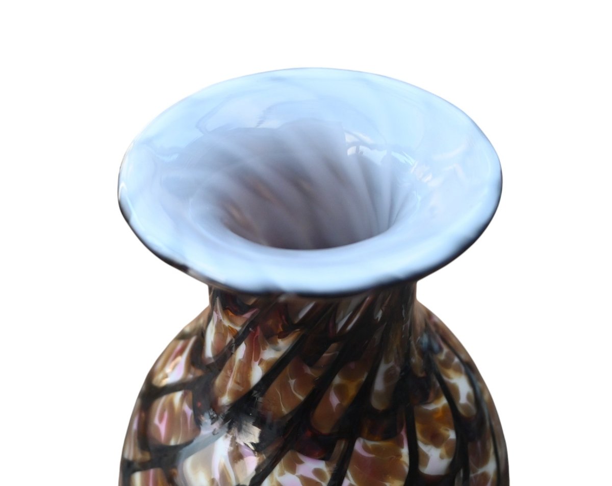 Grand Vase en Verre de Murano des Années 1970 – Attribué à l’AVEM – Rare Décor d’Écailles -photo-3