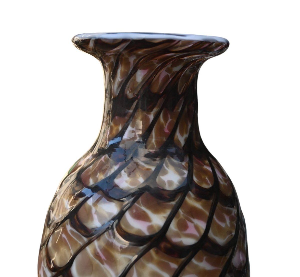 Grand Vase en Verre de Murano des Années 1970 – Attribué à l’AVEM – Rare Décor d’Écailles -photo-4