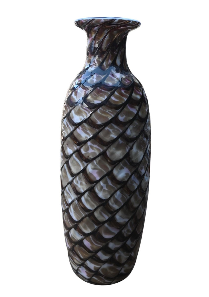 Grand Vase en Verre de Murano des Années 1970 – Attribué à l’AVEM – Rare Décor d’Écailles 