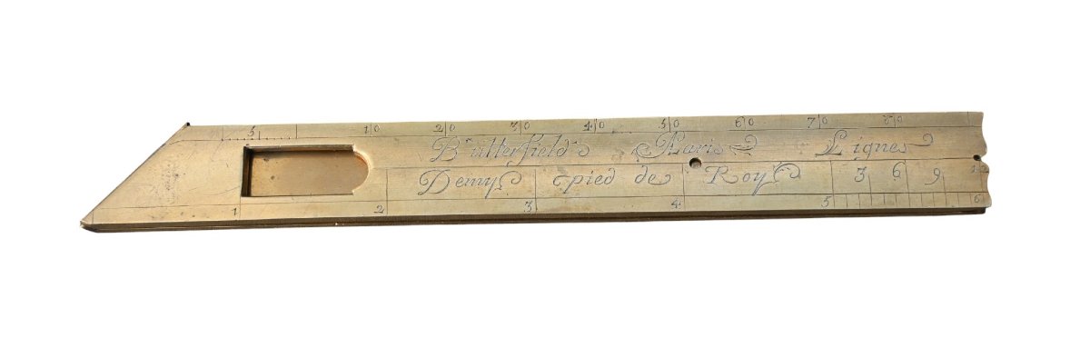 Équerre / réglet ancien en laiton – Butterfield Paris – mesures “pied de Roy”, “pied du Rhin” .-photo-3