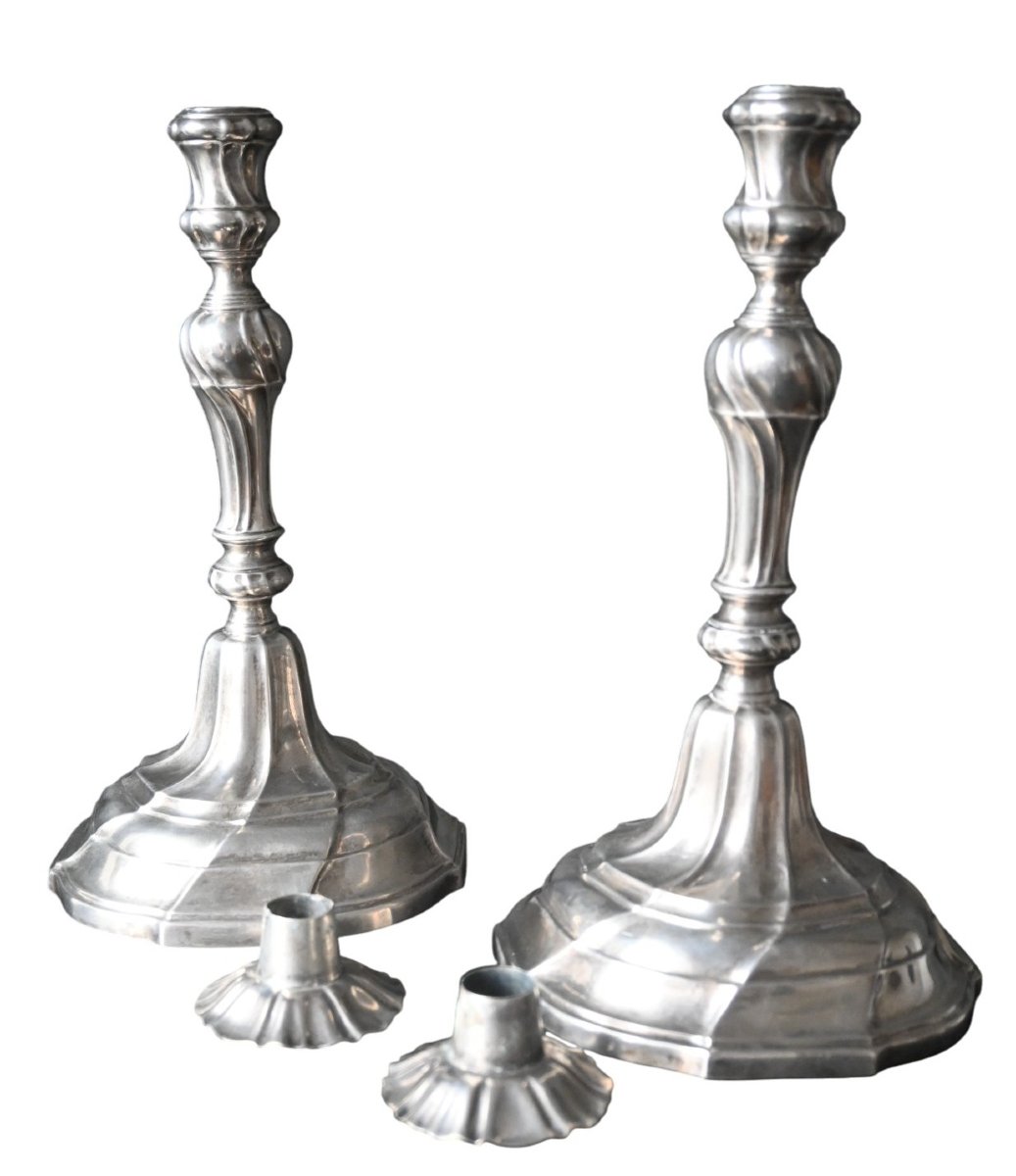 Pair Of Louis XV Solid Silver Candlesticks, Mons (bergen), Circa 1760–1780-photo-1