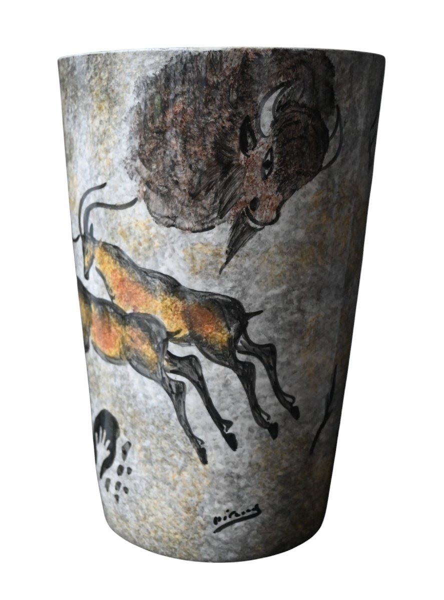 Vase Vallauris années 1950 – Décor préhistorique “Lascaux” – Décor main – H. 26,5 cm-photo-2