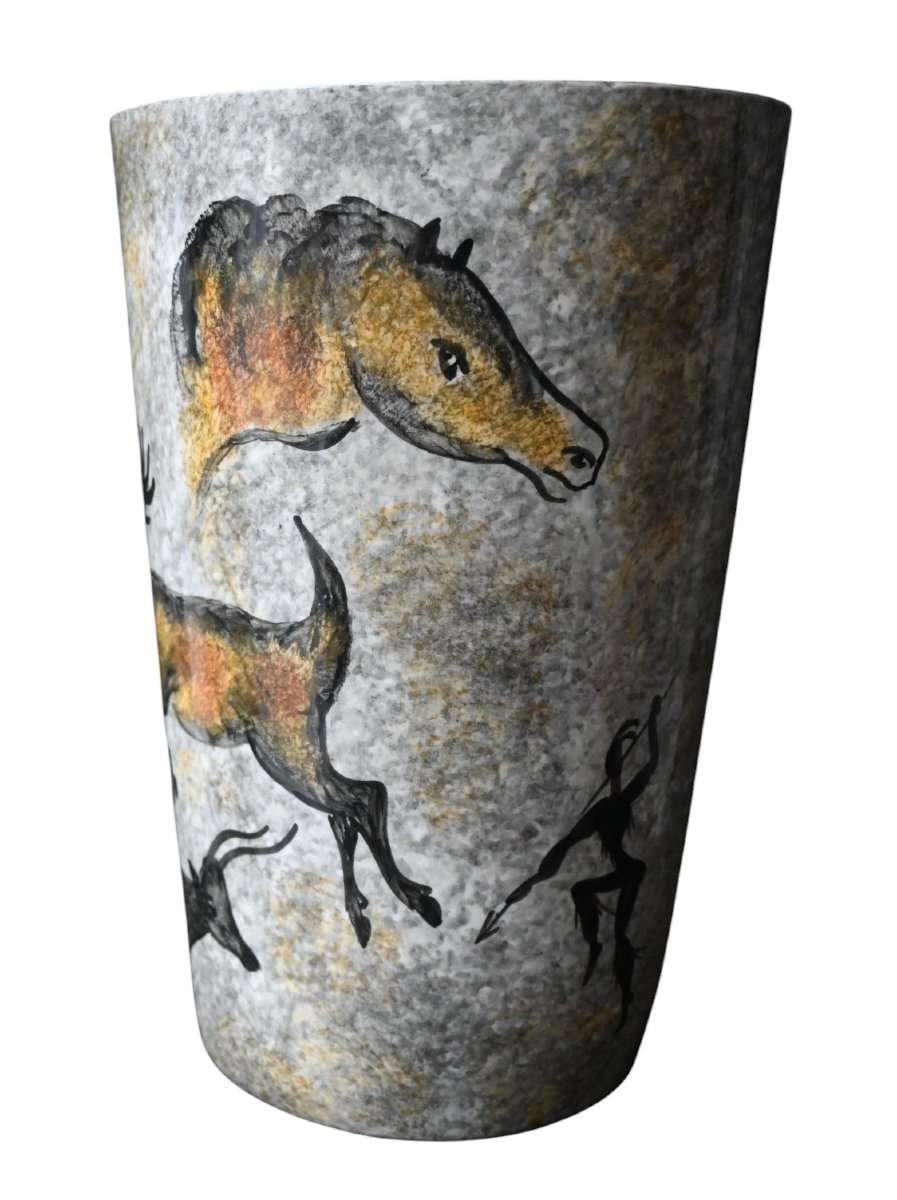 Vase Vallauris années 1950 – Décor préhistorique “Lascaux” – Décor main – H. 26,5 cm-photo-2