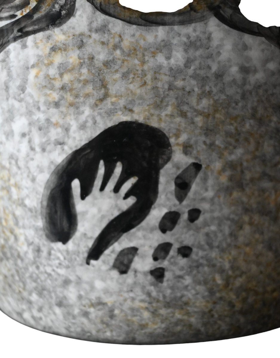 Vase Vallauris années 1950 – Décor préhistorique “Lascaux” – Décor main – H. 26,5 cm-photo-4
