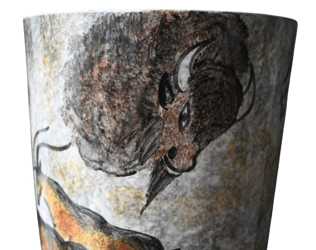 Vase Vallauris années 1950 – Décor préhistorique “Lascaux” – Décor main – H. 26,5 cm-photo-5