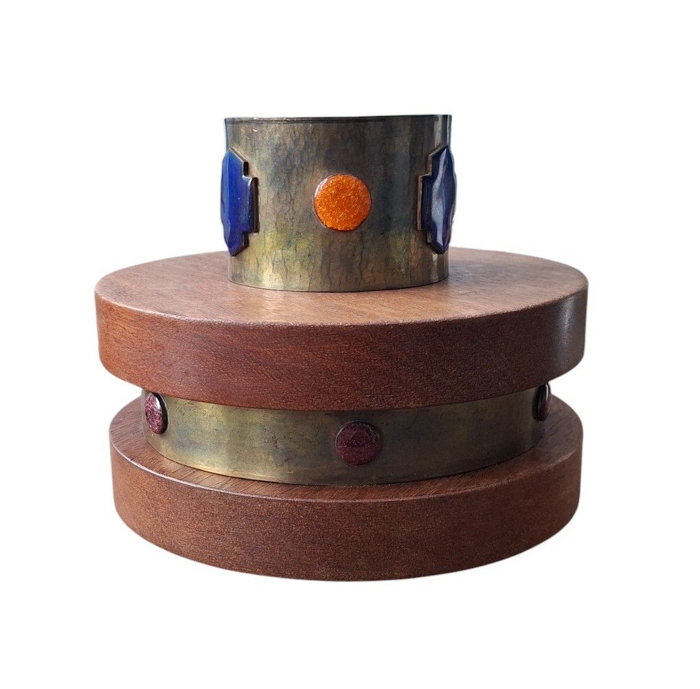 Modernist Cachepot/vase In Brass, Enamel And Teak – Circa 1945–1955-photo-3