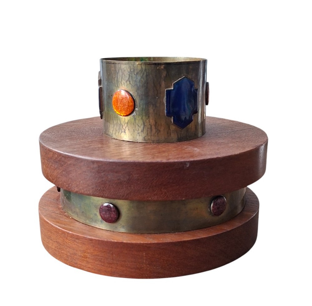 Modernist Cachepot/vase In Brass, Enamel And Teak – Circa 1945–1955