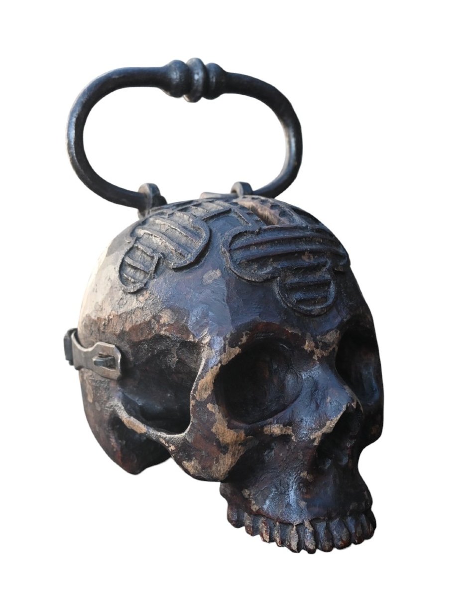 Rare tronc à offrandes en forme de crâne (memento mori), XVIIe siècle-photo-4