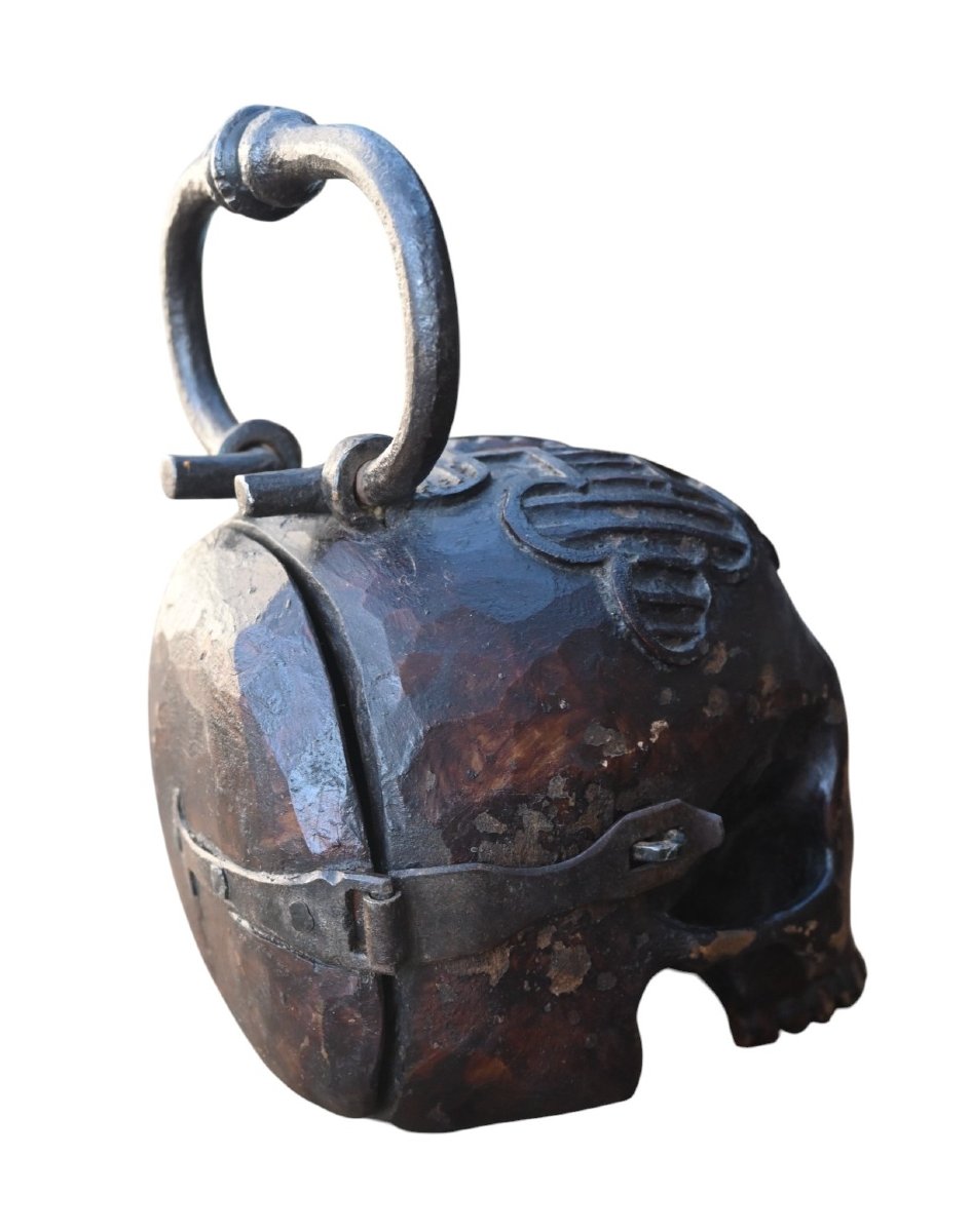 Rare tronc à offrandes en forme de crâne (memento mori), XVIIe siècle-photo-2