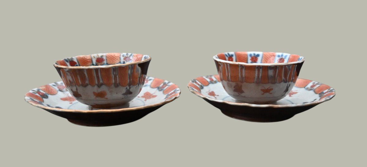 Paire de tasses et soucoupes « café-au-lait » en porcelaine chinoise Imari – Époque Qianlong -photo-2