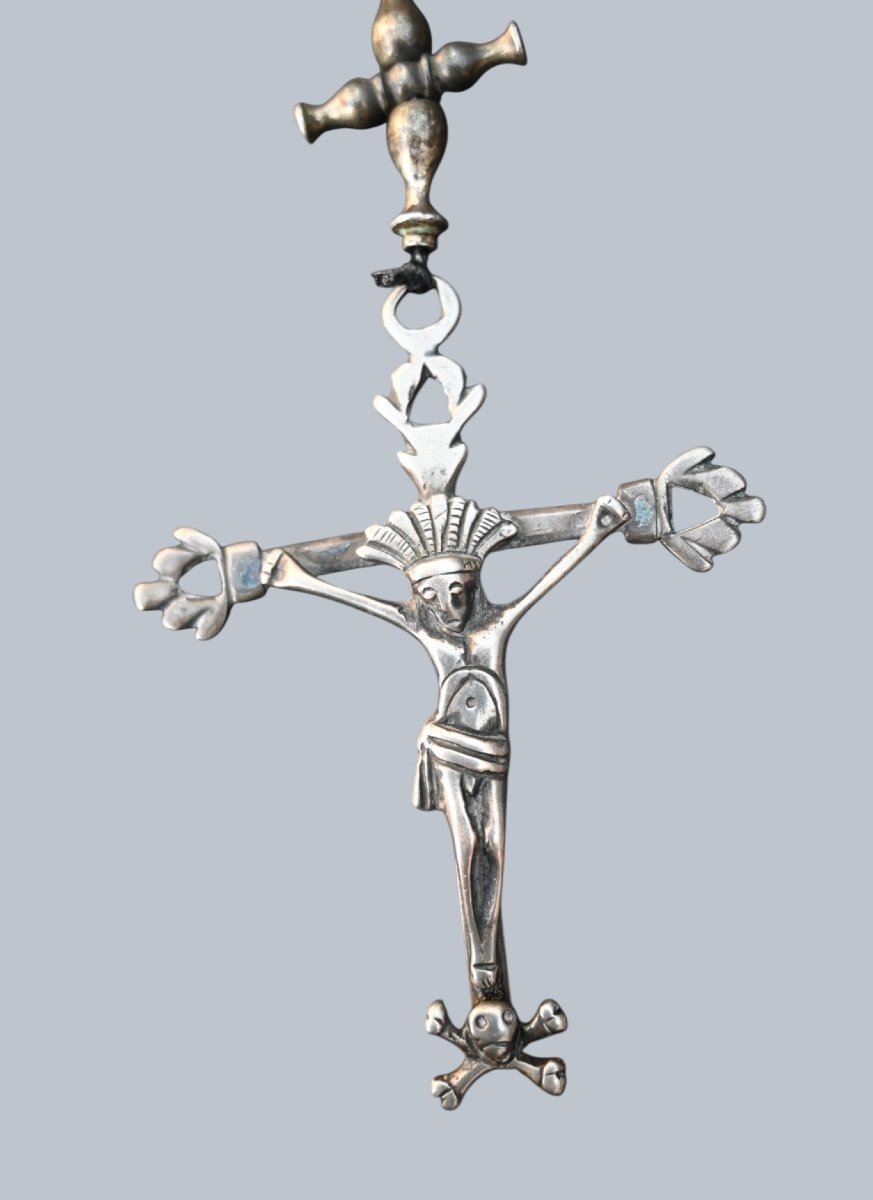 Chapelet en bois avec crucifix et éléments en argent, XVIIIe siècle-photo-2