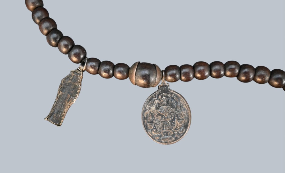 Chapelet en bois avec crucifix et éléments en argent, XVIIIe siècle-photo-4