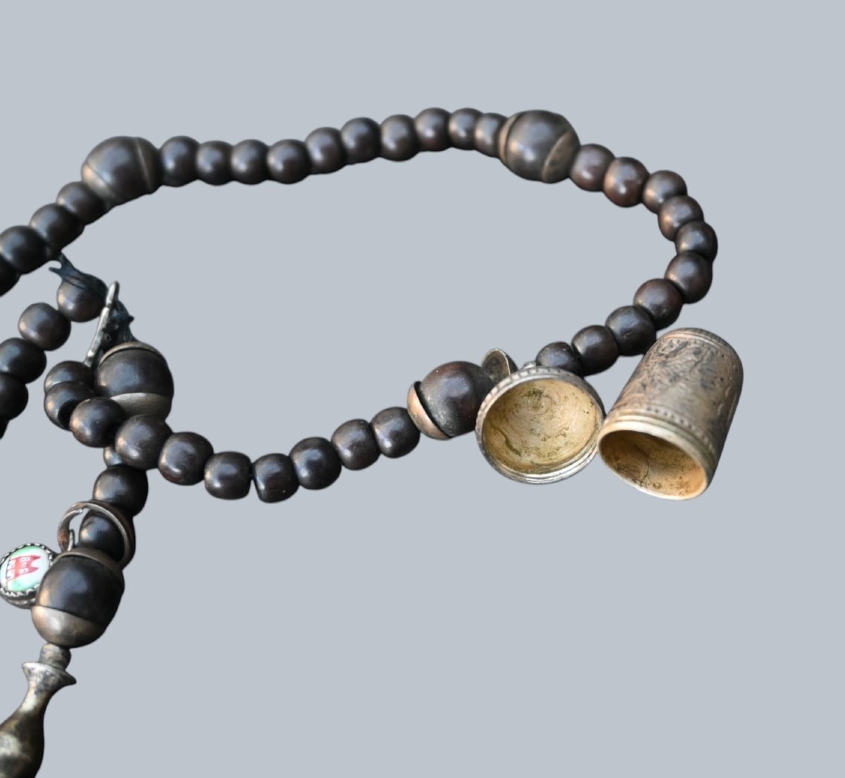 Chapelet en bois avec crucifix et éléments en argent, XVIIIe siècle-photo-1