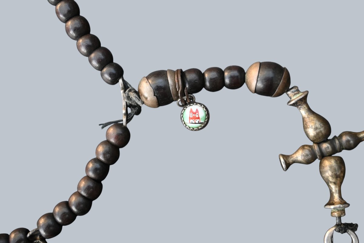 Chapelet en bois avec crucifix et éléments en argent, XVIIIe siècle-photo-4
