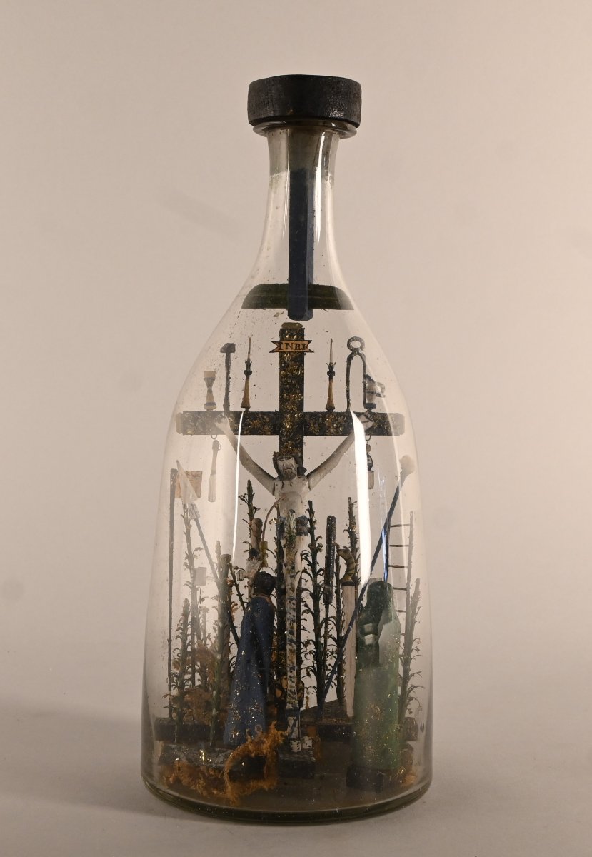 Calvary In A Bottle, Folk Art, Early 20th Century-photo-2